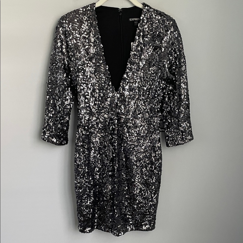 New Express Silver Sequin Party Dress Size 4
